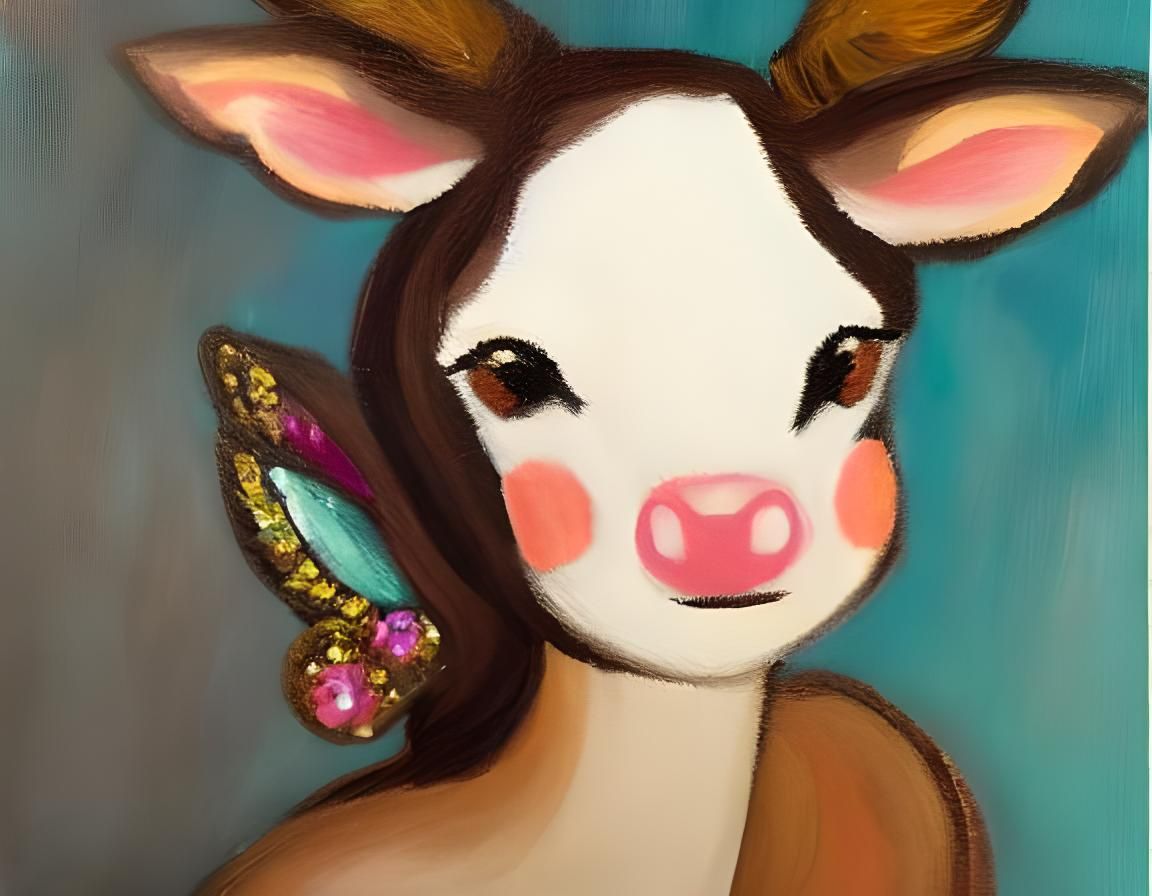 Fairy Girl and Cow Portrait: A Digital Masterpiece