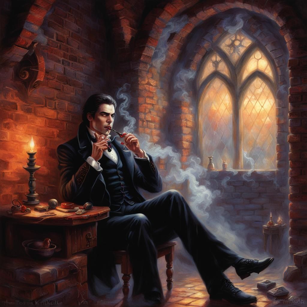 Handsome Vampire Smoking Pipe in Ethereal Chamber