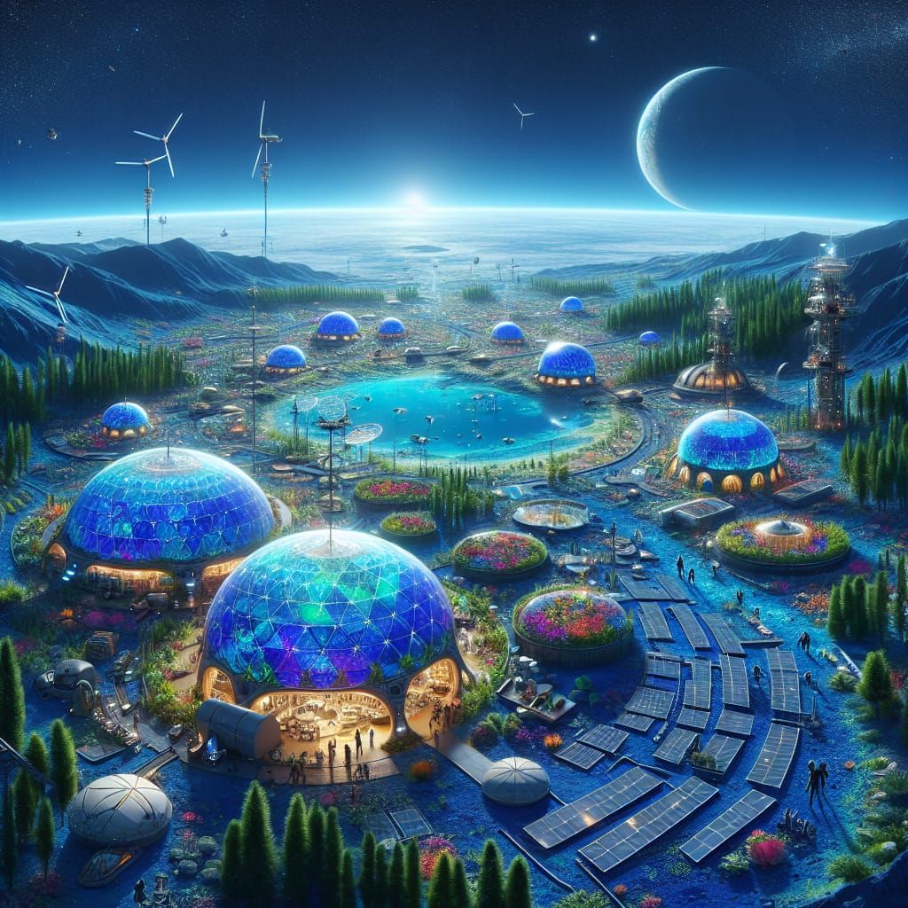 Solorpunk Utopia on a Vibrant Blue Planet