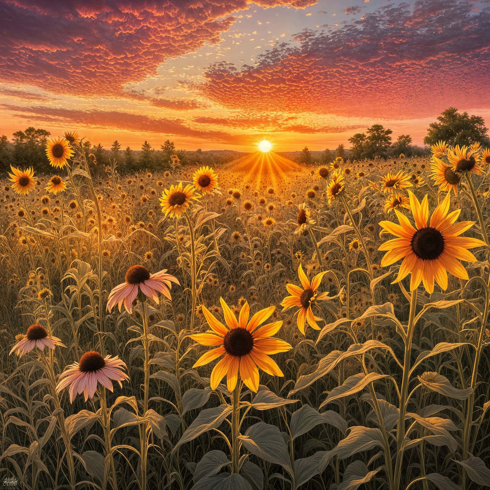 Prairie Sunset Through Floral Silhouettes in Ultra HD