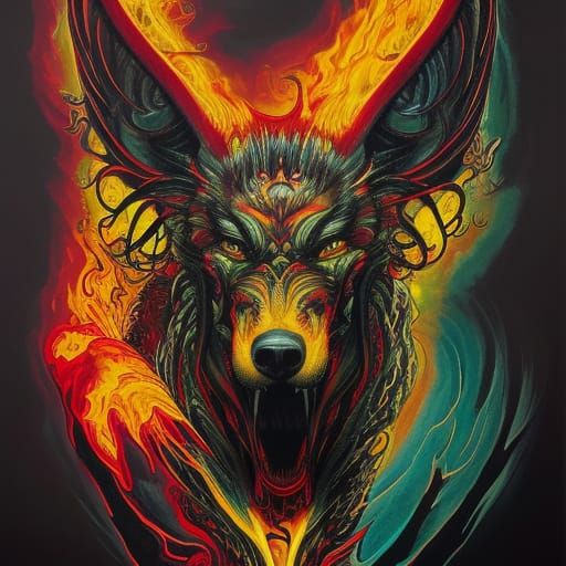 Legendary Hellhound Poster Design in Gouache Style