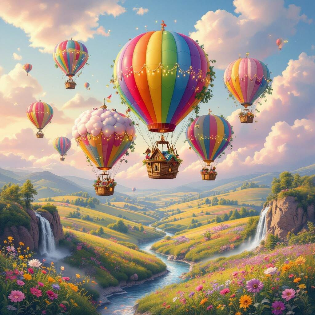 Whimsical Dreamscape: Flying Treehouses in a Monet Style