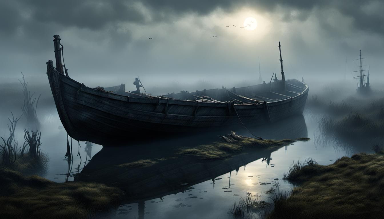 English Moor Landscape with Broken Boat