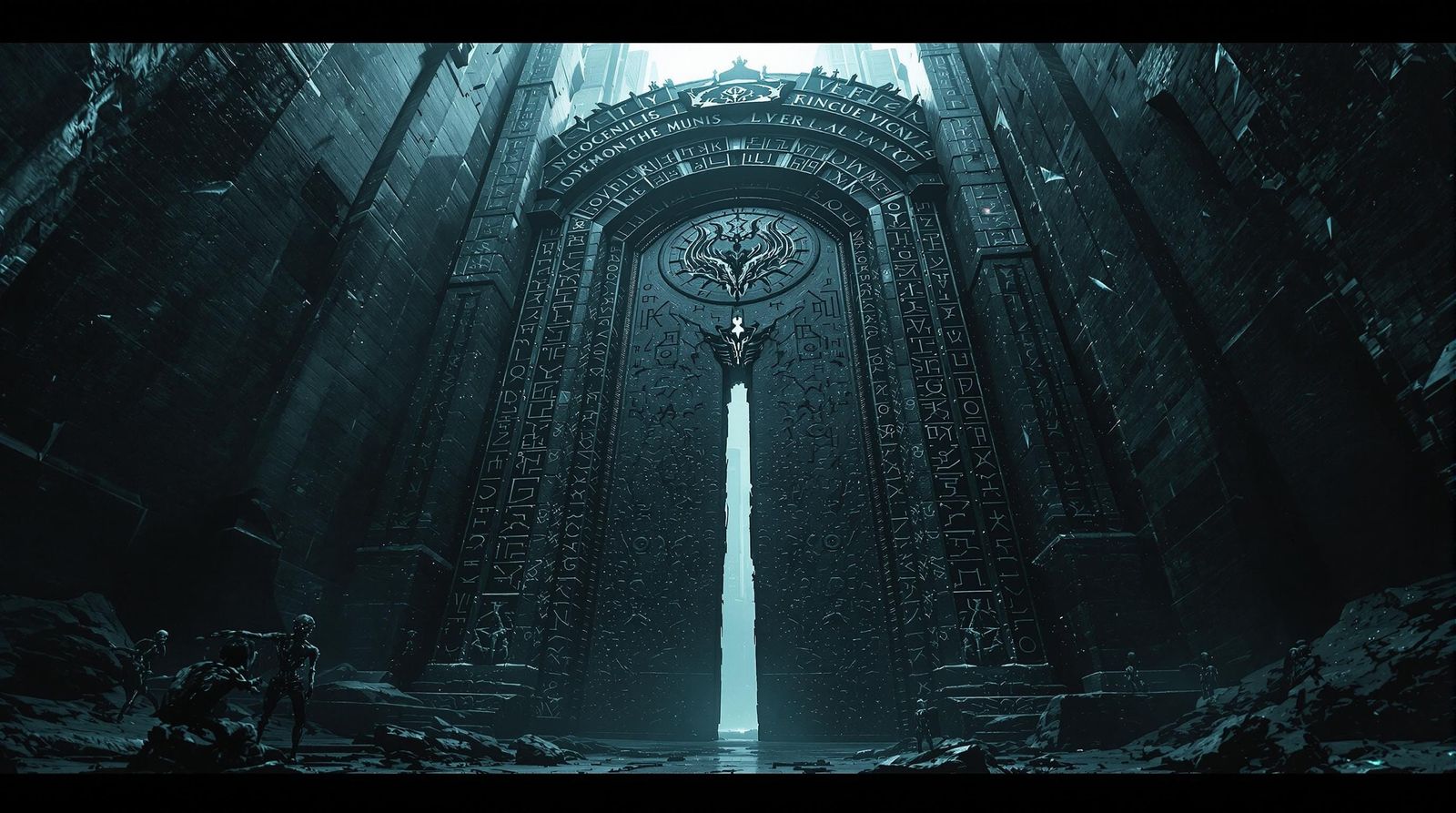 Demonic Obsidian Gates with Skeletal Guardians