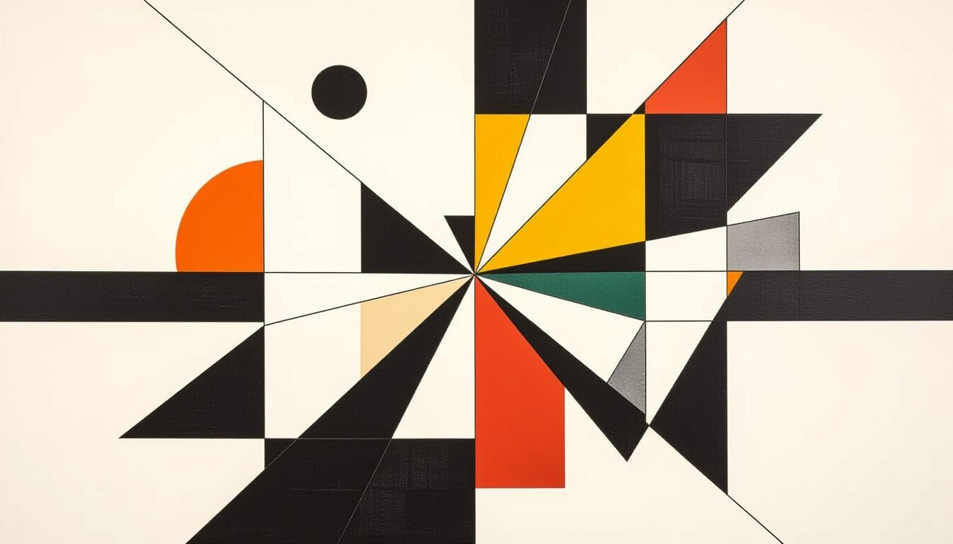 Abstract Geometric Shapes on White Canvas, Suprematist Style