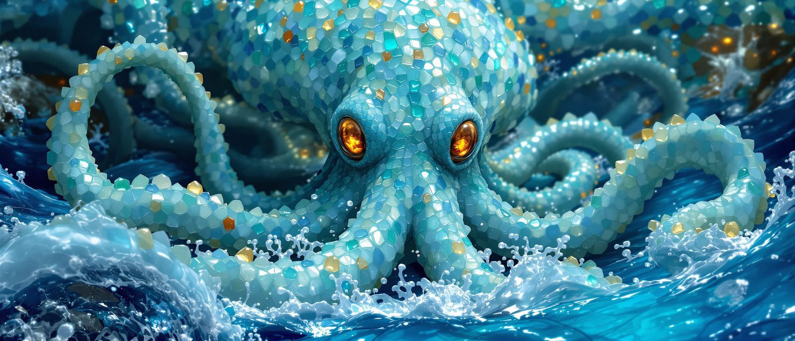 Crystal Kraken Sculpture Concept in Aquamarine and Blue