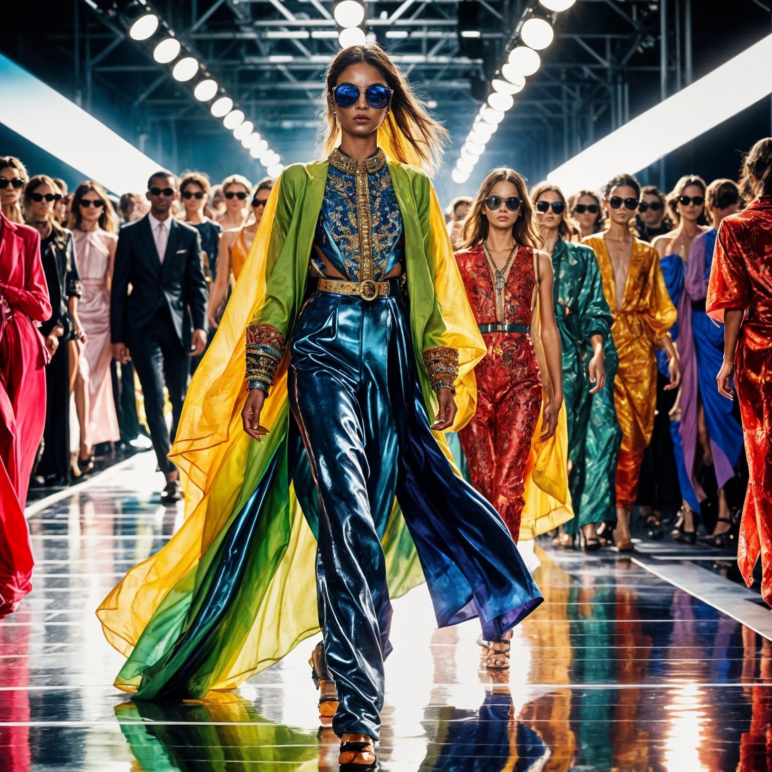 Supermodel Struts Runway in Vibrant Fashion Photo