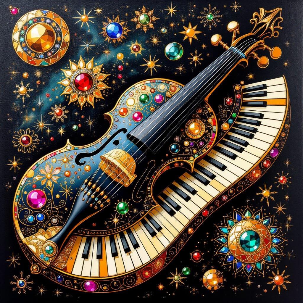 Gilded Obsidian Instrument in Maximalist Airbrush Style