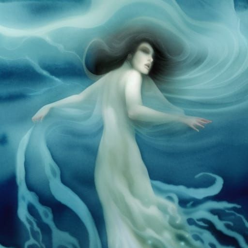 Ethereal Ghost Rising: A Detailed Watercolor Fantasy