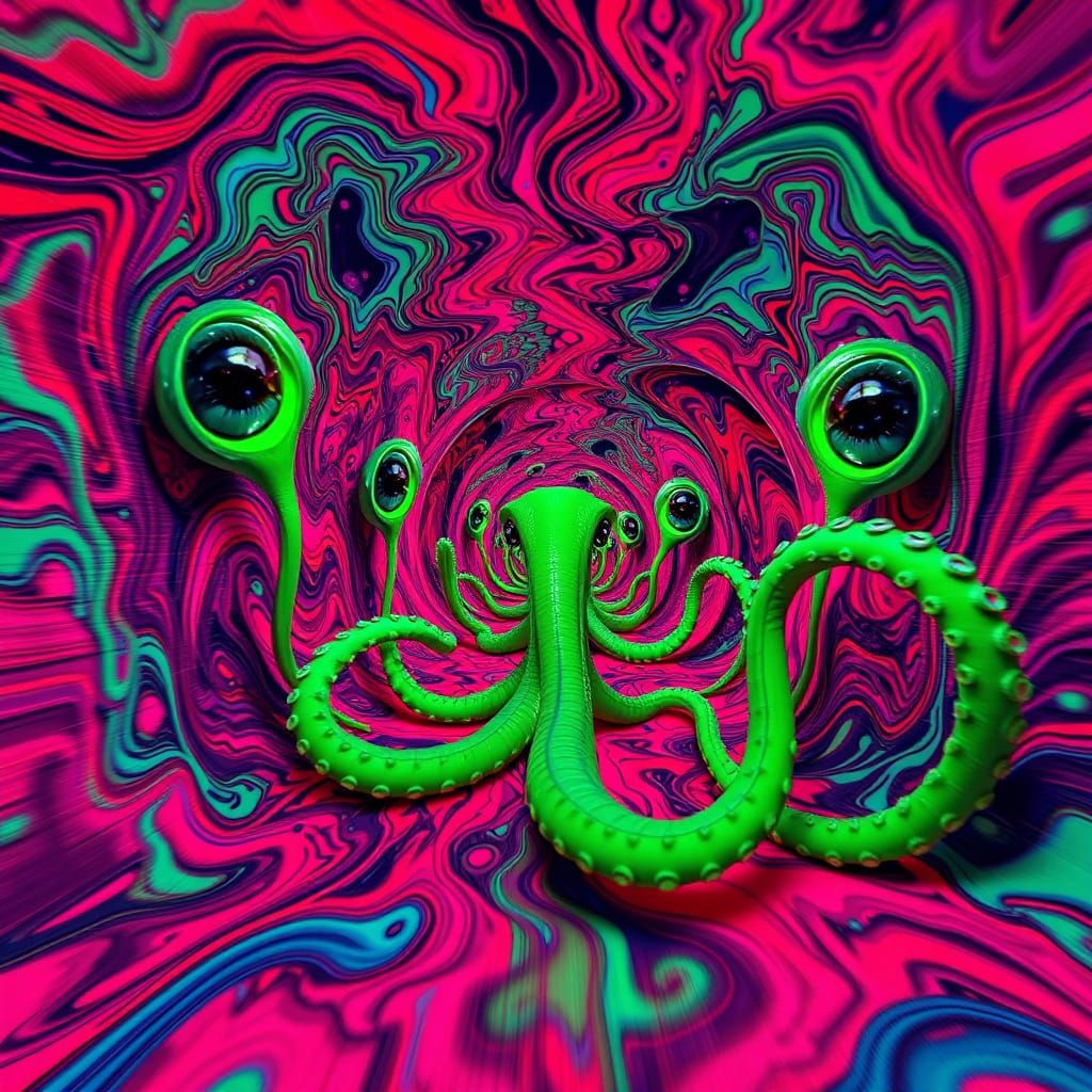 Endless Neon Psychedelic Tunnel in Cyberpunk Style