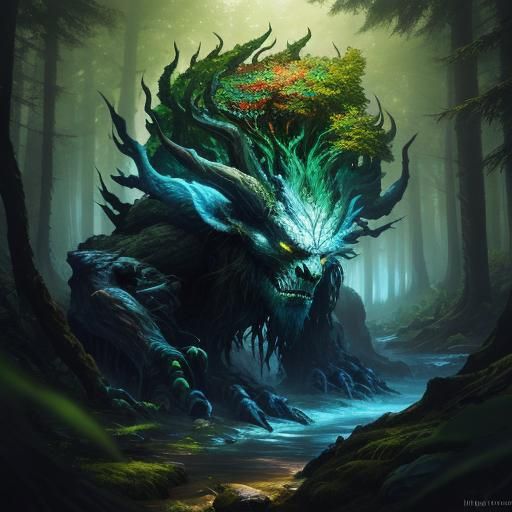 Detailed Forest Elemental in Hyperrealistic Splash Art
