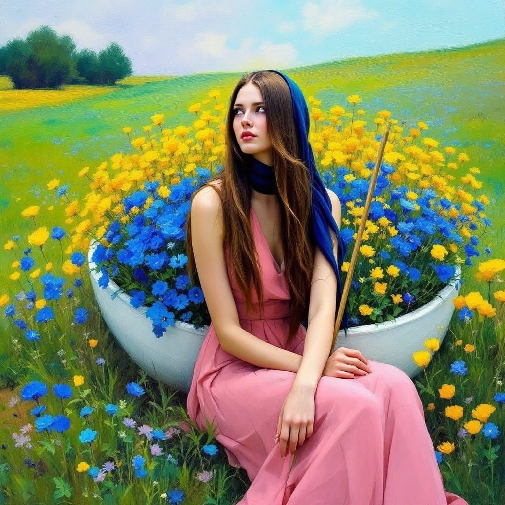 Woman in Whimsical Landscape, Inspired by Expressionist Mast...