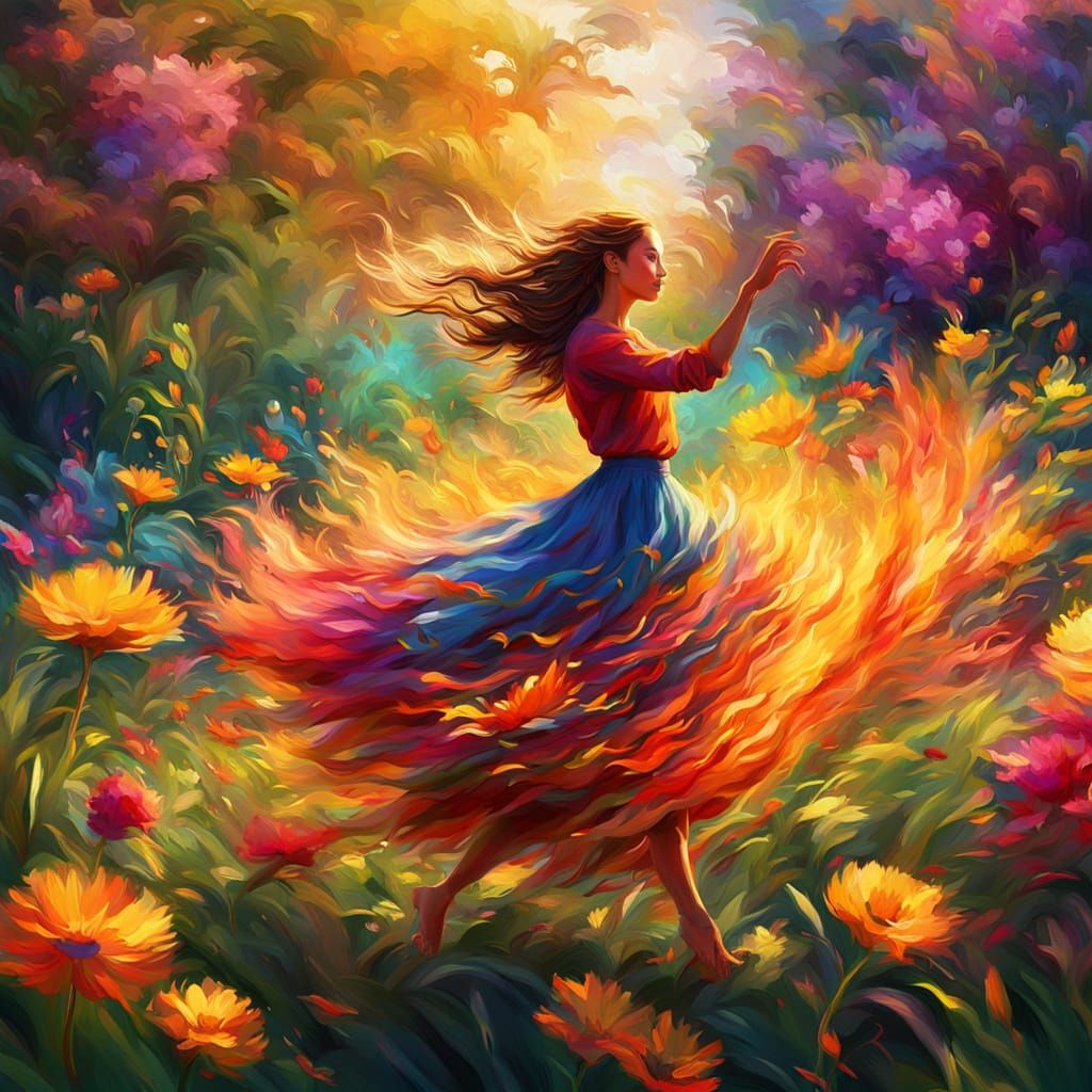 Dancing in a Sunlit Garden: Vibrant Digital Art