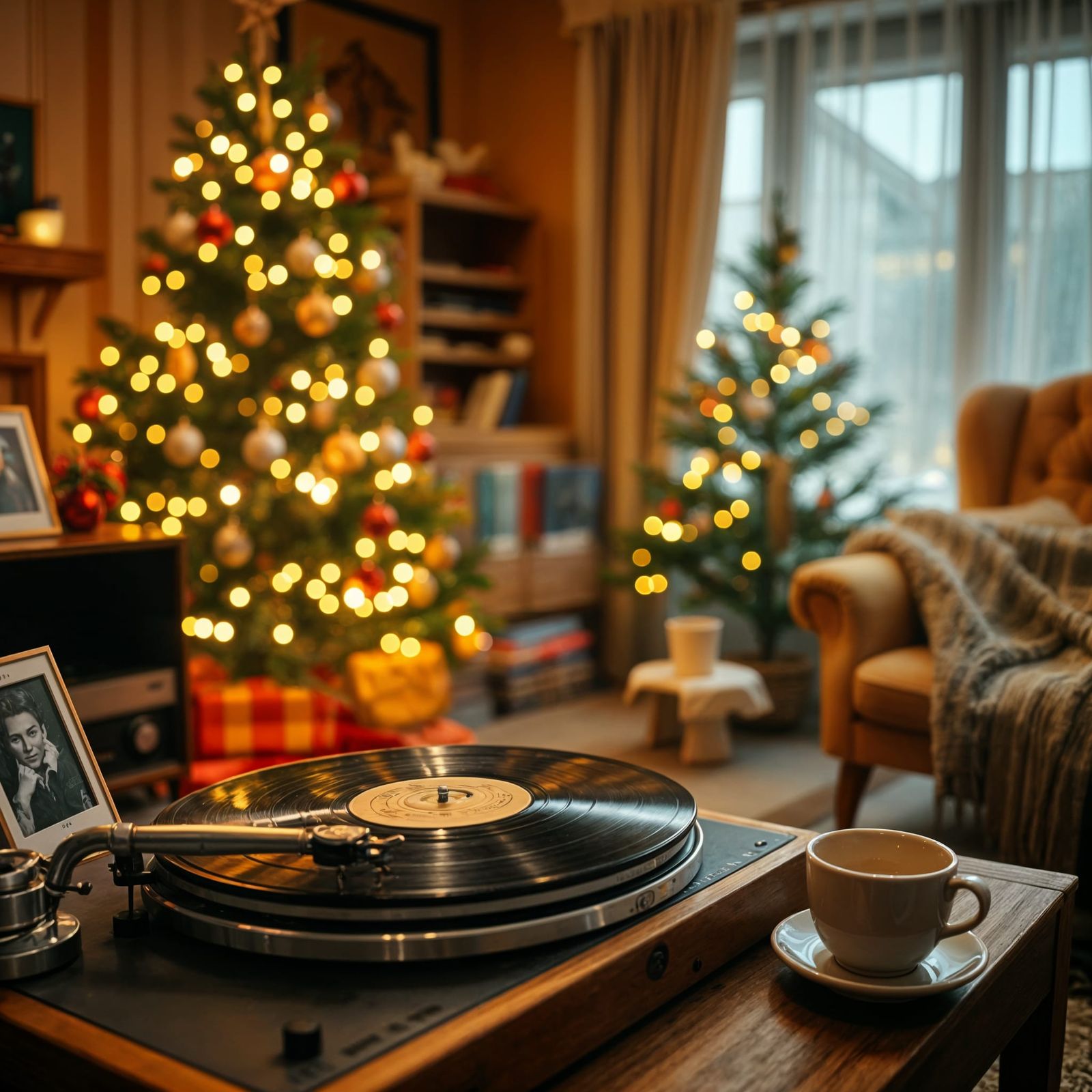A Cozy Christmas Living Room with Vintage Charm