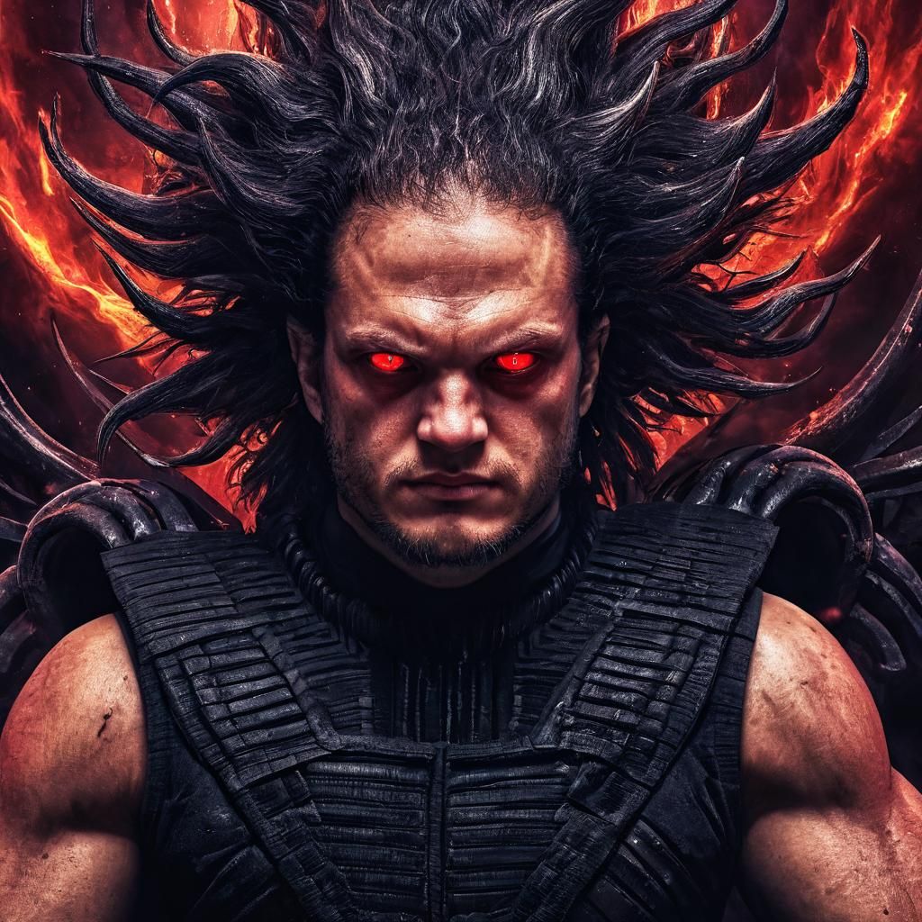 Menacing Super Saiyan Warrior in Dark Fantasy Realm