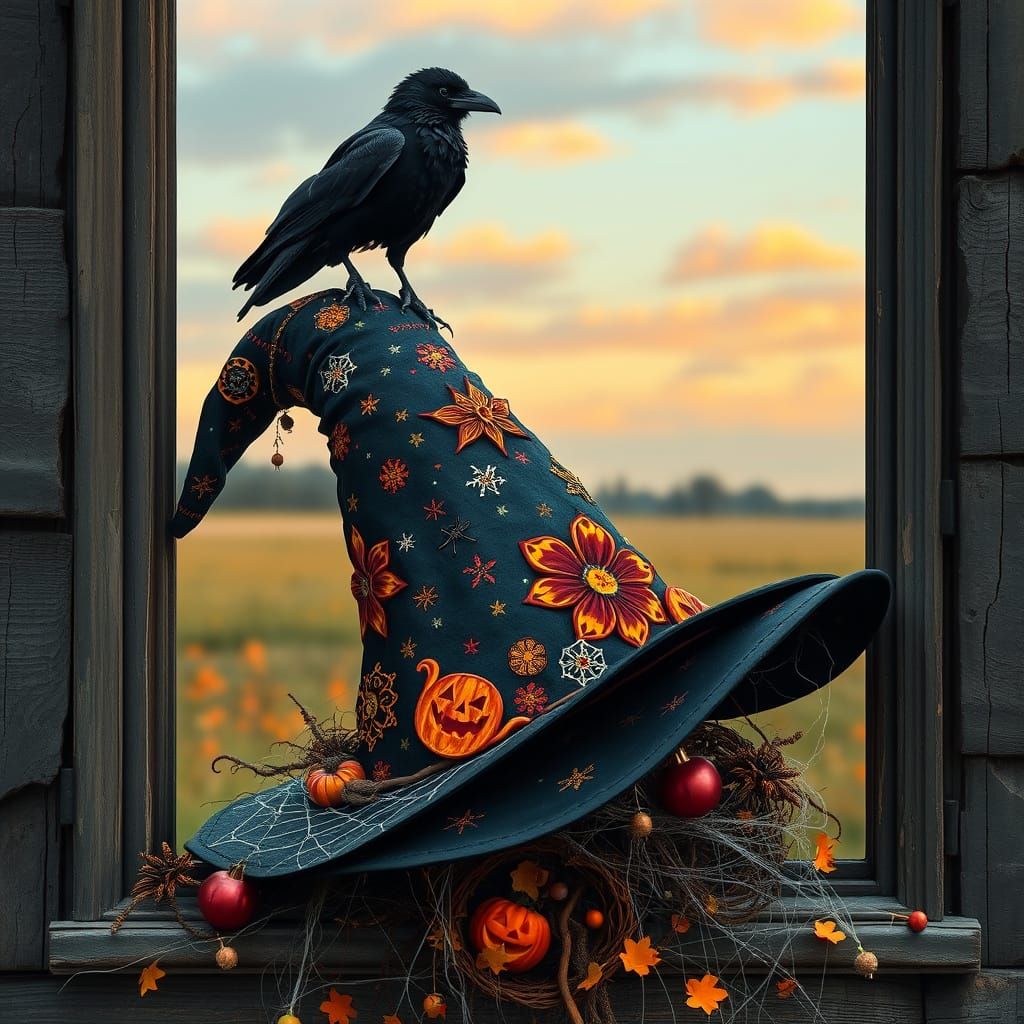 Halloween Witch Hat in a Window: Photorealistic Art