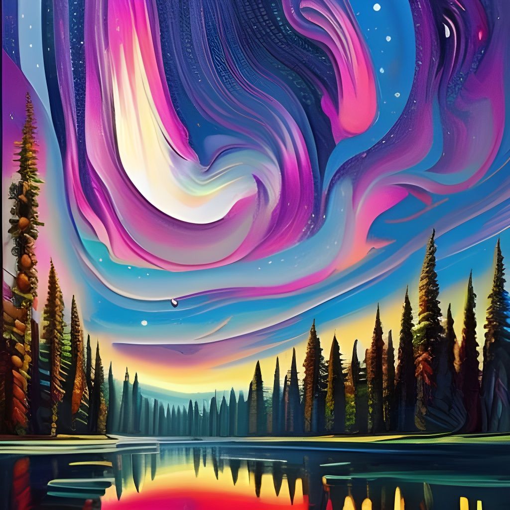 Aurora Borealis Impasto Painting at Night