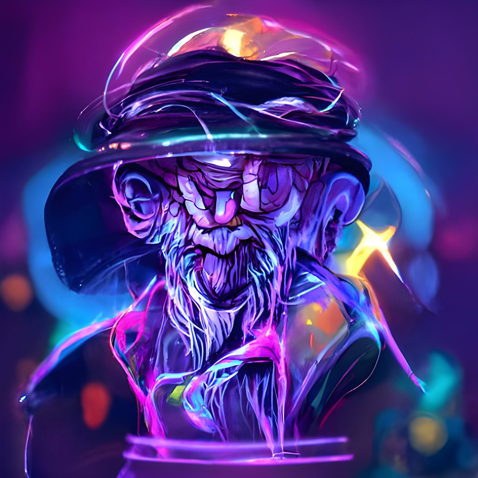 Metallic Old Man in Anime Concept Art Style
