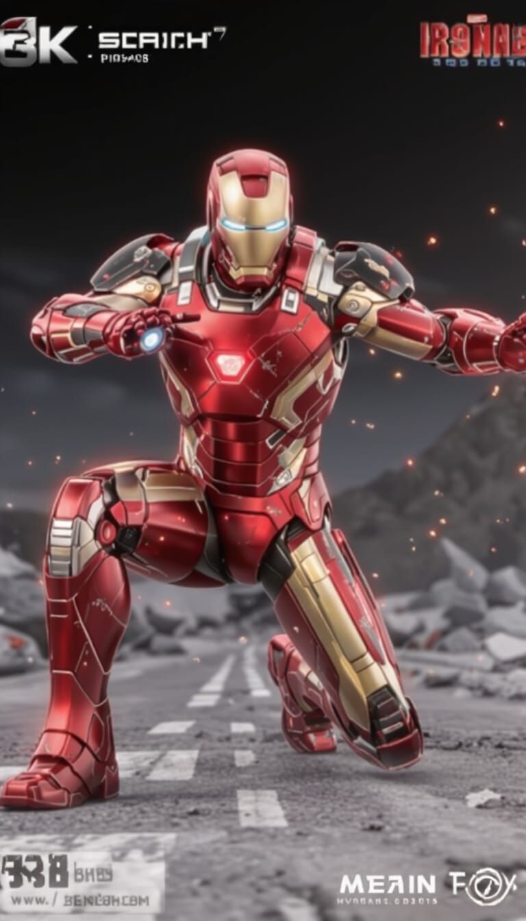 Futuristic Black Armor with Red Mask and Blue Lenses