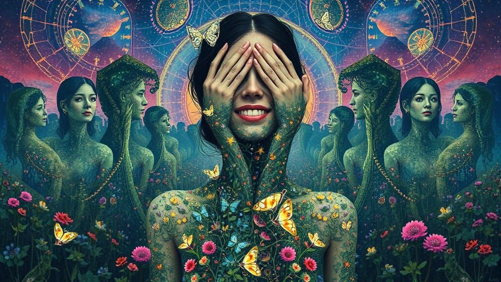 Surreal Bio-Art Collage: Woman as Interconnected Ecosystem