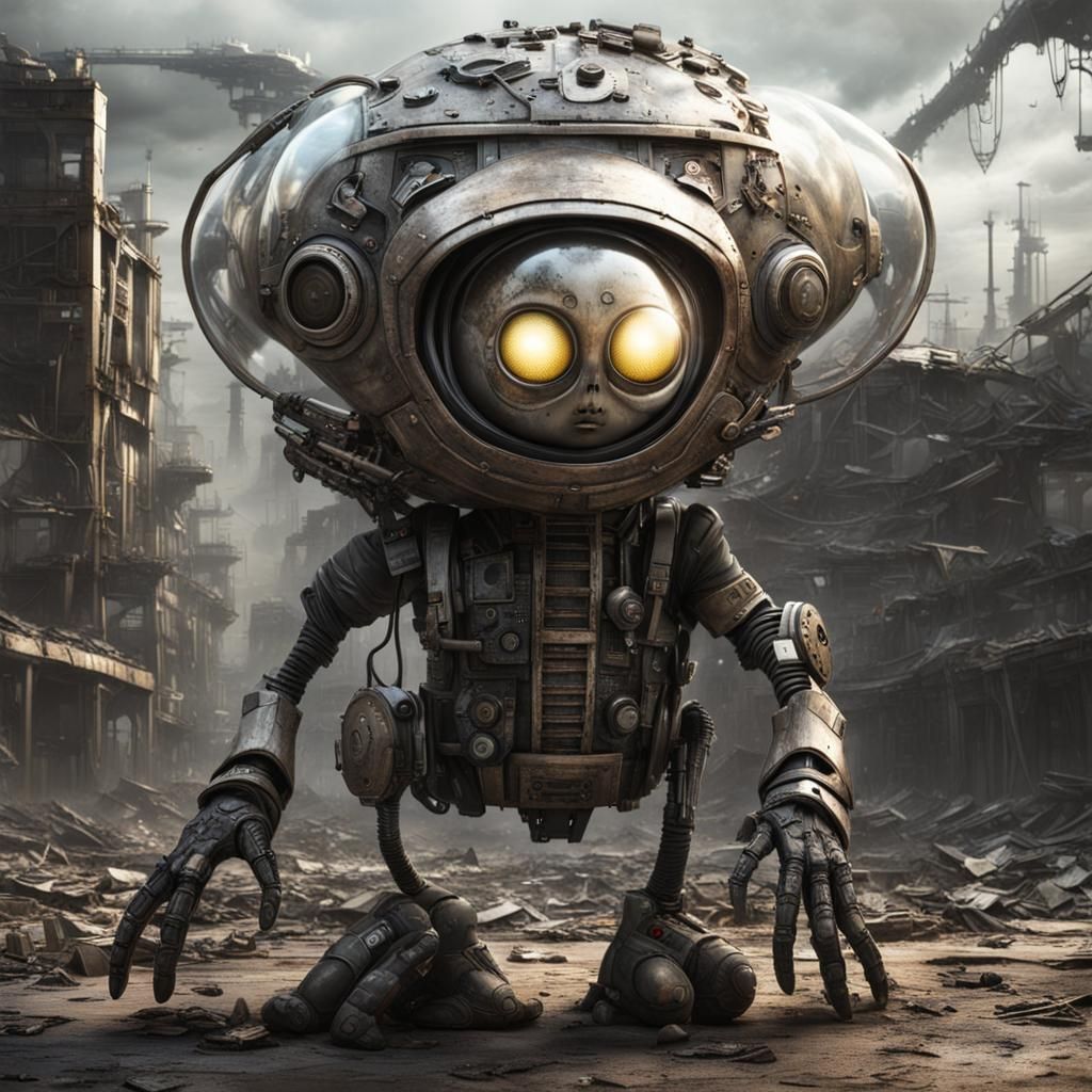 Bionic Alien in Dystopian Sci-Fi Landscape