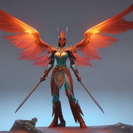 Winged Elf Druid in Art Nouveau Style