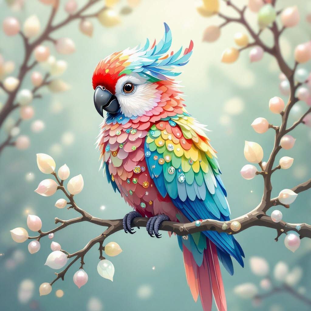 Pastel Parrot with Organza Feathers and Sequins