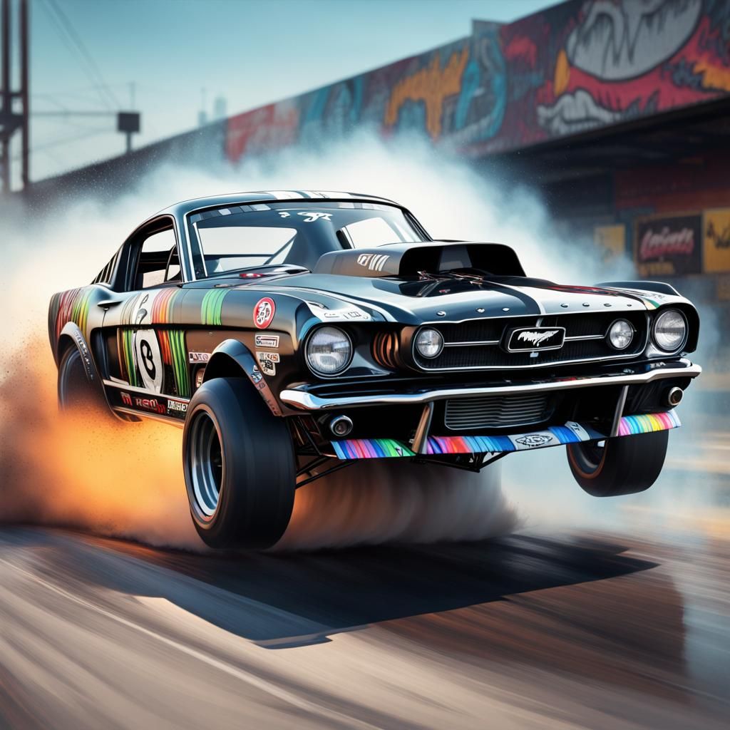 Mustang 1965 Logo Monster Hoonicorn RTR"" performing a spectacular countersteer slide