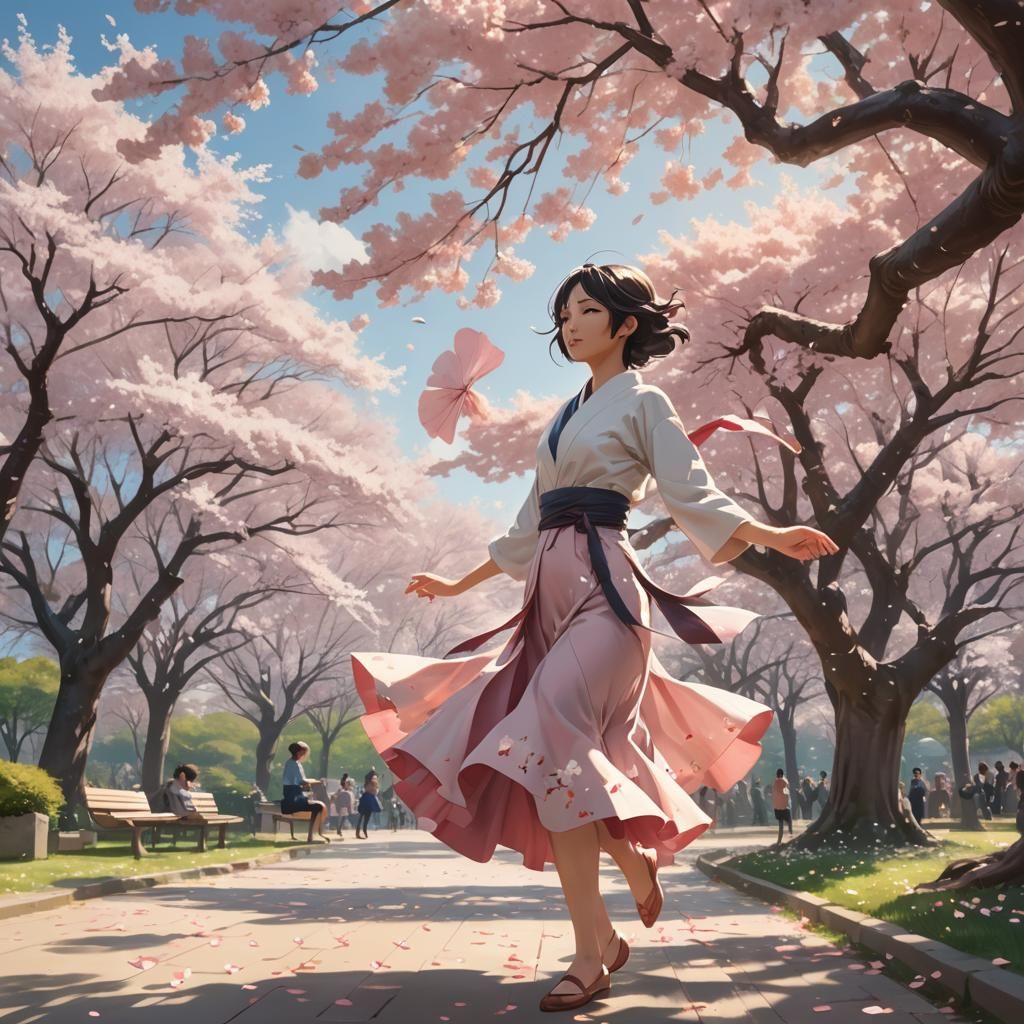 Cherry Blossom Dance in Ethereal Light