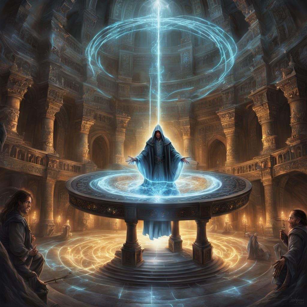 Fantasy Wizard Conjures Glowing Fractals in Ancient Castle