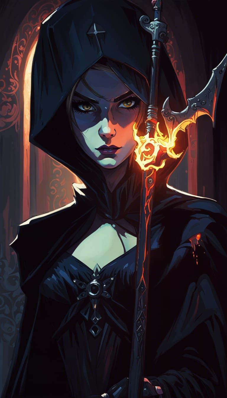 Female Reaper in Nun Outfit with Scythe