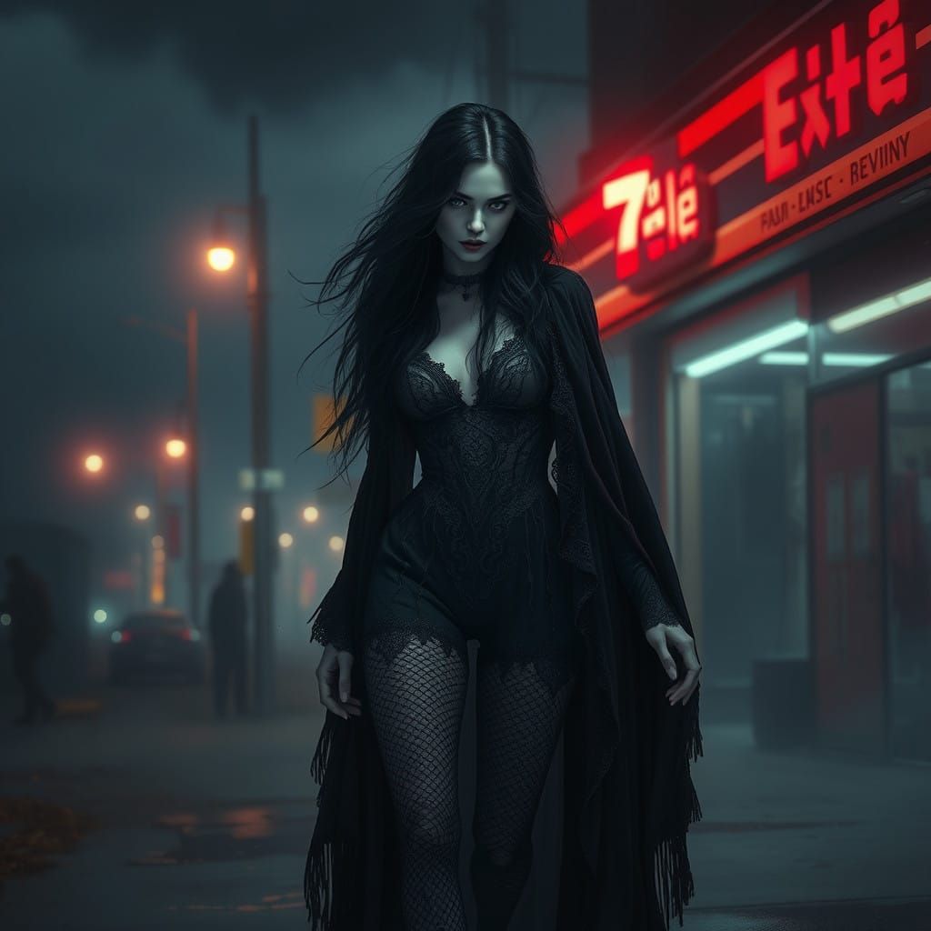 Ethereal Woman Emerges from Mystical Urban Night