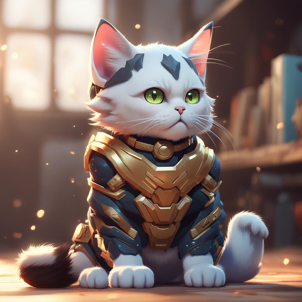 Cute Anime Cat Bodybuilder with Six Pack