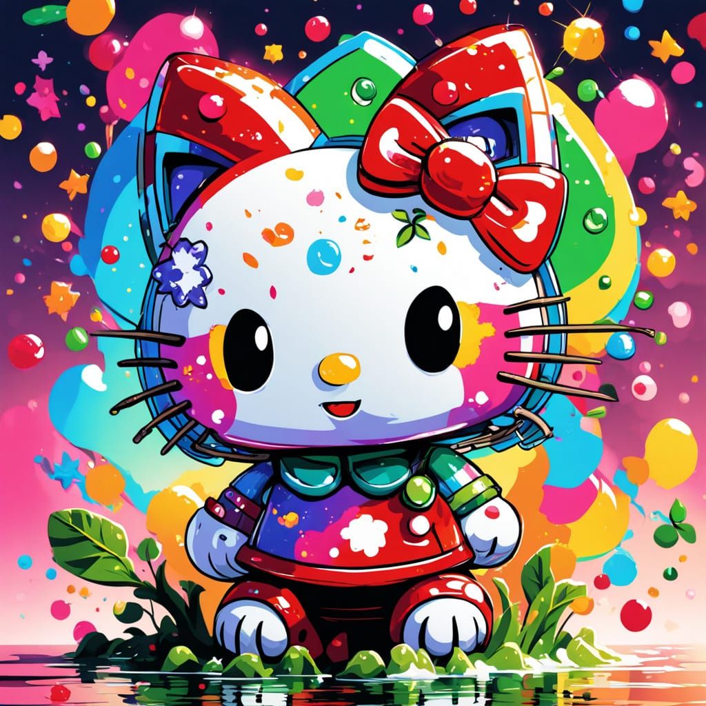 Pixel Art Hello Kitty as a Red Cherry with Bow