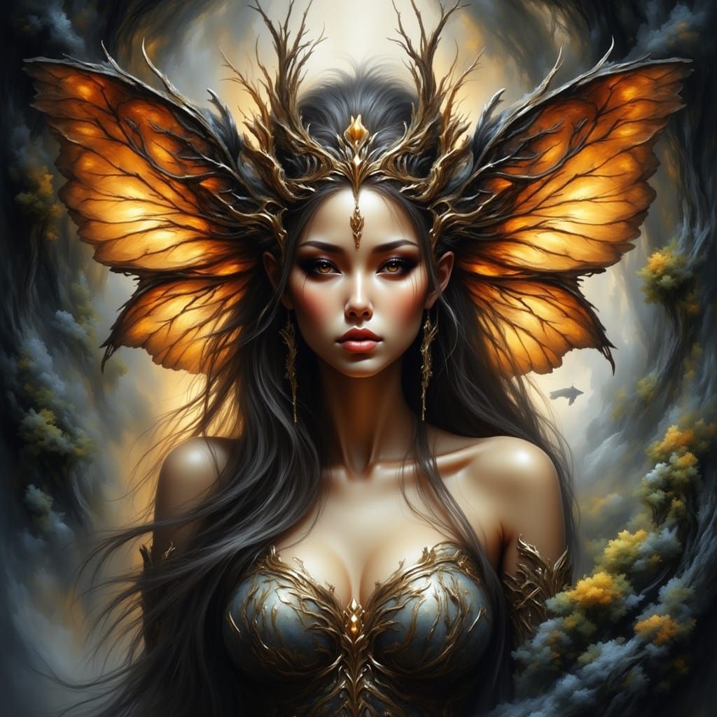 Fairy Luna Moth Warrior in Ethereal Enchanted Forest