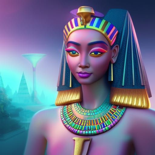 Goddess Seshat in Rainbow Colors, Detailed Matte Painting