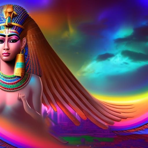 Goddess Seshat in Rainbow Colors: Fantasy Art