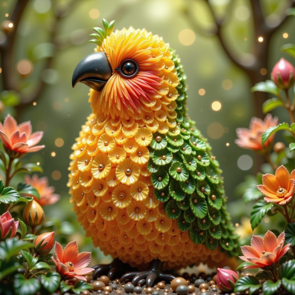 Sparkly Vegetable Parrot in Fantasy Style