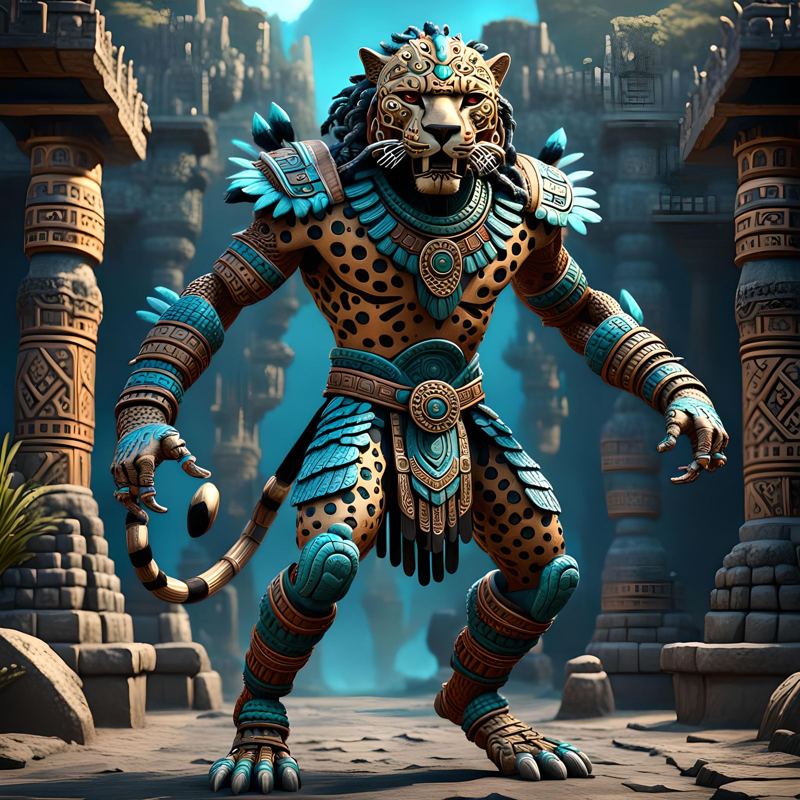 Aztec Jaguar Warrior: Detailed Matte Painting