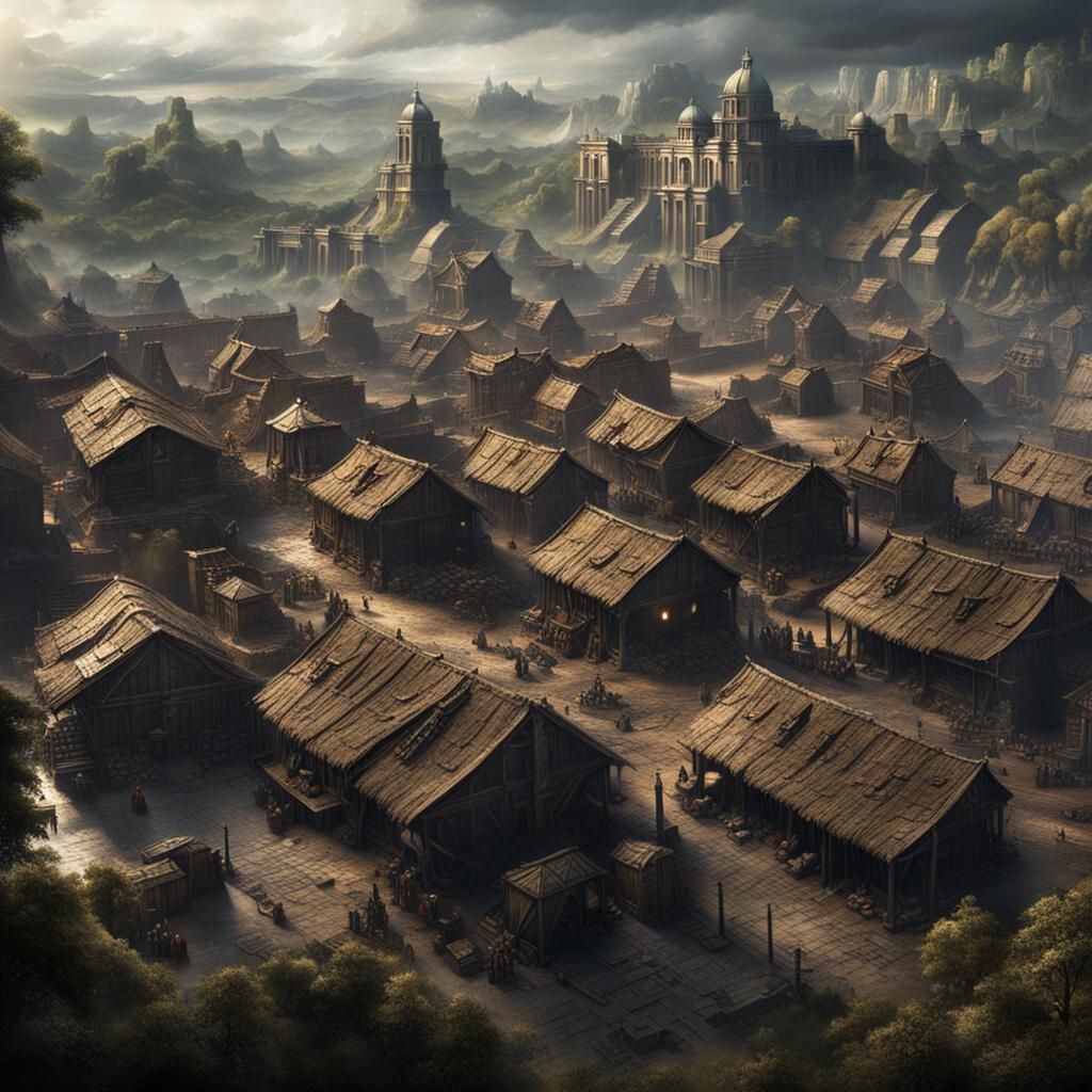 Ancient Roman Siege Machine Camp in Dark Fantasy