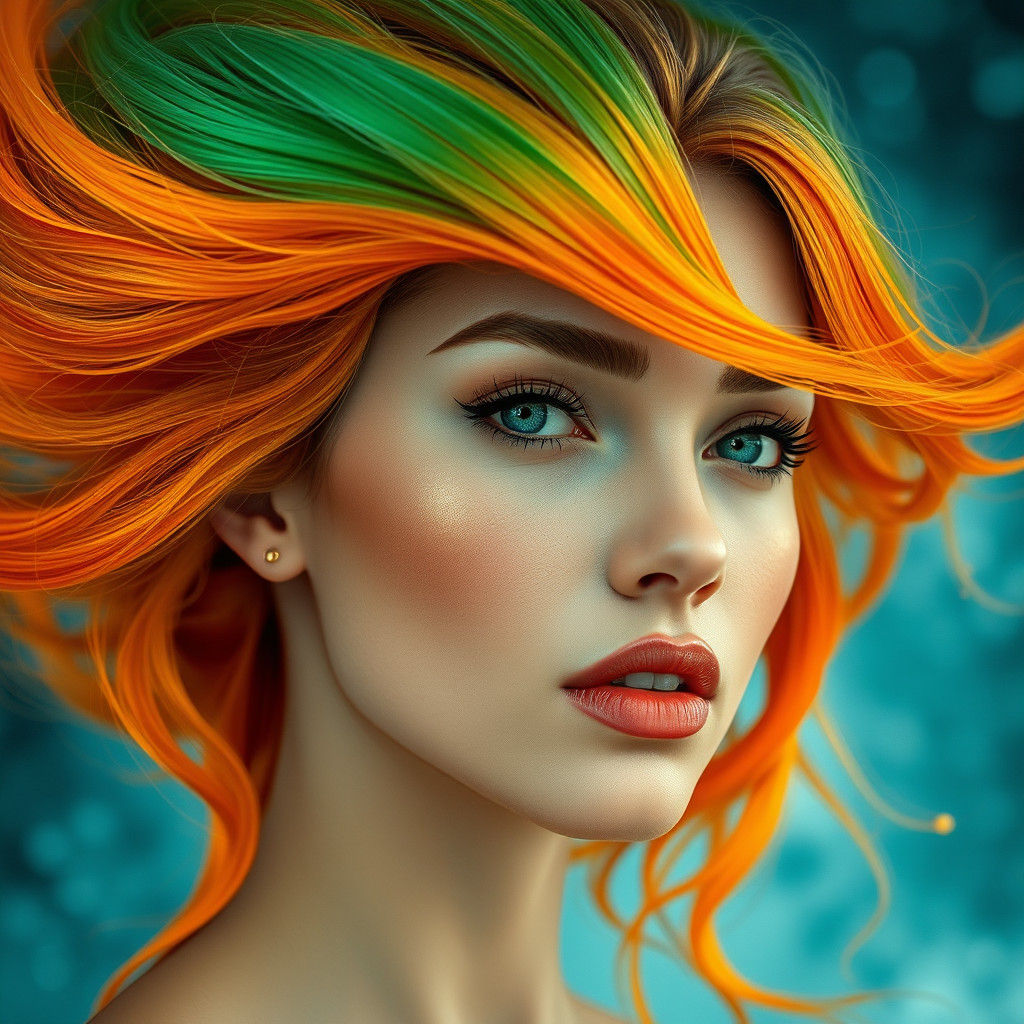 Futuristic Portrait of a Woman with Flowing Hair