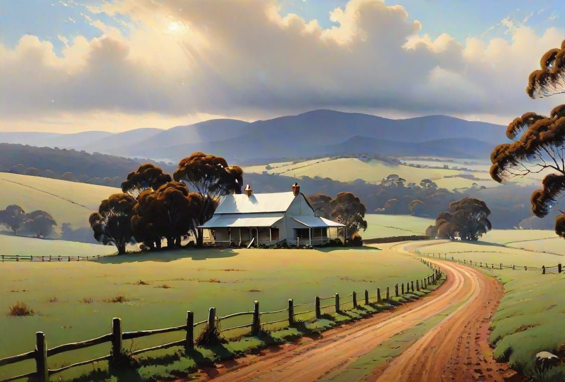 Australian Farmhouse Scene in Tonalist Style