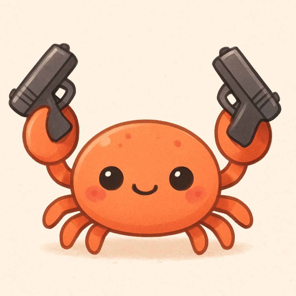 Cute Crab with Guns in Cartoon Style