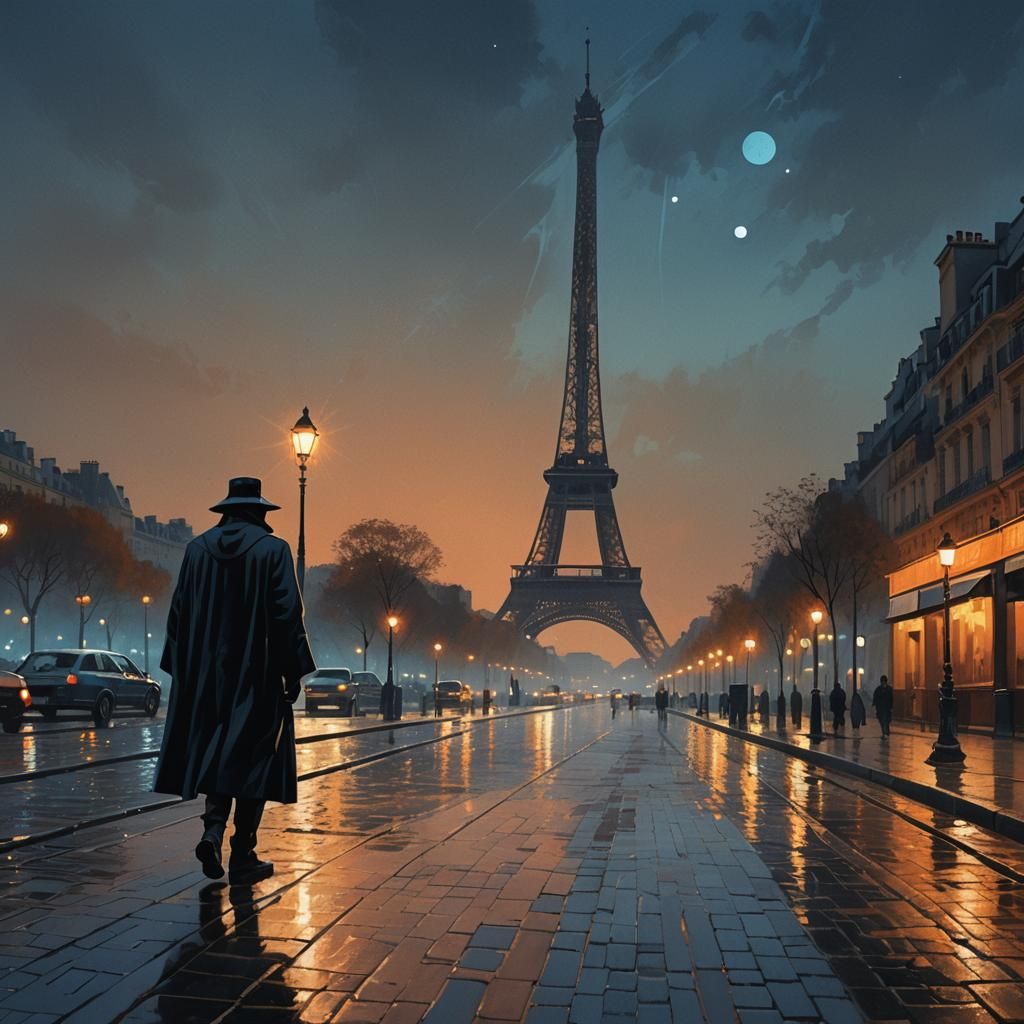 Parisian Nightscape in Neo-Futuristic Style