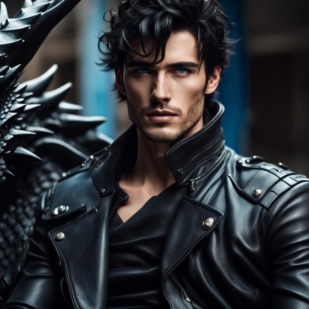 Dark Dragon Rider with Scar and Black Leathers