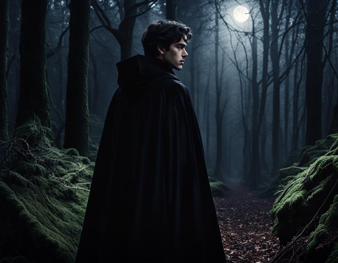 Cloaked Figure in Forest: Dark Academia Aesthetic