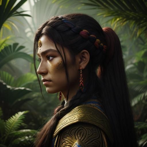 Ancient Mayan Warrior in Jungle Landscape