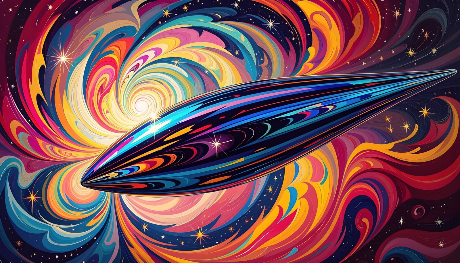 Metallic Cylinder Reflecting a Surreal Cosmic Dream