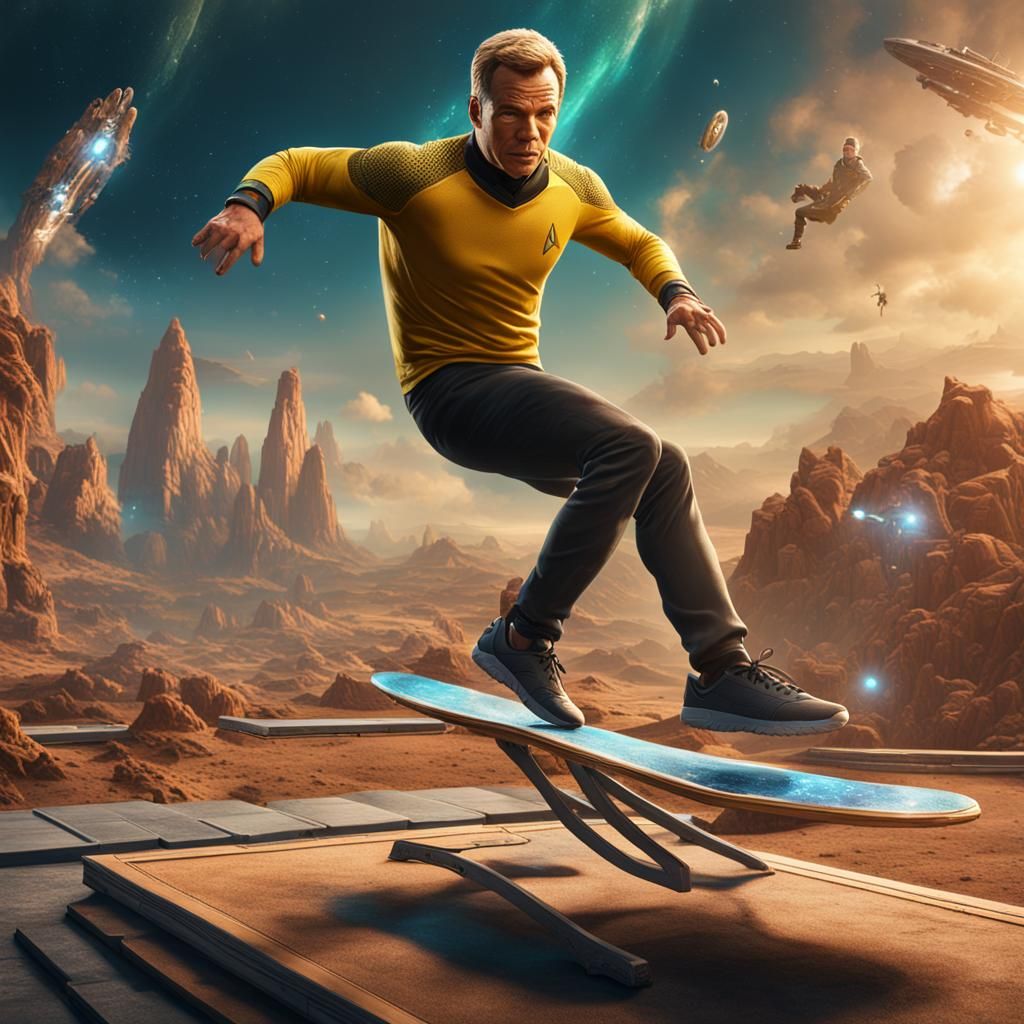 Captain Kirk Kickflip: Detailed Matte Painting