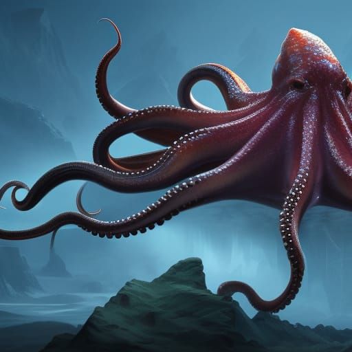 Detailed Octopus Matte Painting in Deep Color
